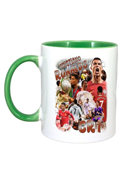 INOVATIX Cana Alba Personalizata, Cristiano Ronaldo Cr7, Maner Si Interior Verde, ®. 330ml