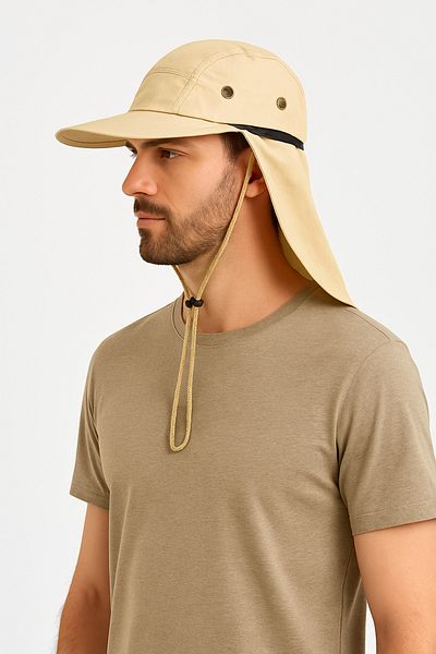 CosmoOutlet Men's Beige Neck Protector Uv Sun Protection Breathable Outdoor Fisherman Hat