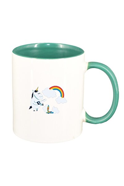 INOVATIX Cană albă personalizată, Unicorn - Curcubeu, interior verde, D1432, ...