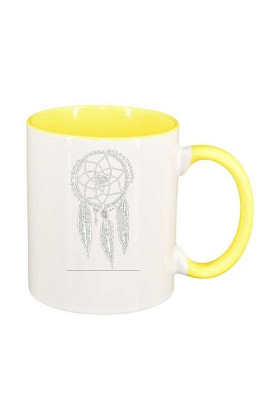 INOVATIX Personalized white mug, Dream Catcher, yellow interior, D261, INOVATIX®. 330ml