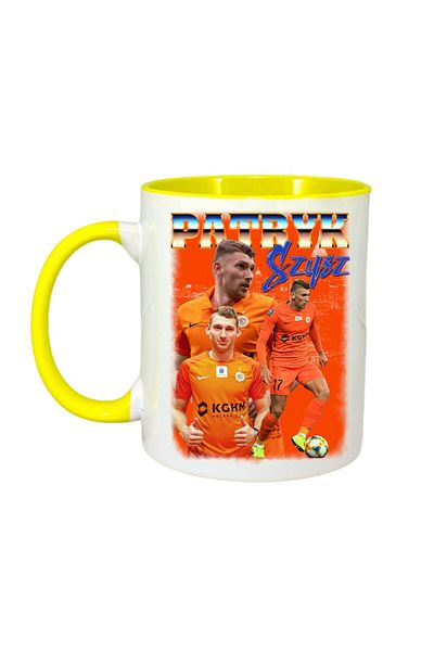 INOVATIX Personalized White Mug, Patryk Player, Yellow Handle and Interior, ®. 330ml