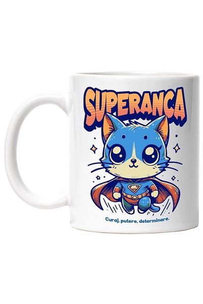 INOVATIX Personalized white mug, Super Anca, Superhero, Flying Cat, INOVATIX®. 330ml