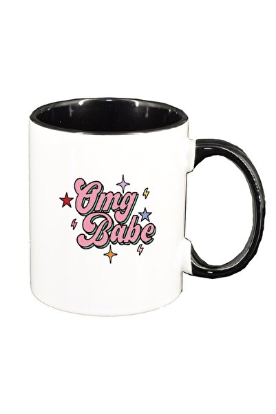 INOVATIX Персонализирана бяла чаша, надпис OMG Babe, черна вътрешност, D1426,...