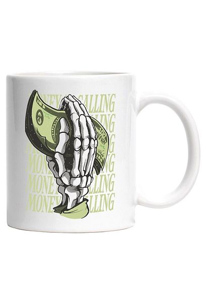INOVATIX Personalized white mug, Message in English Money Calling, Cash, Money, Hand, Skeleton, INOVATIX®. 330ml