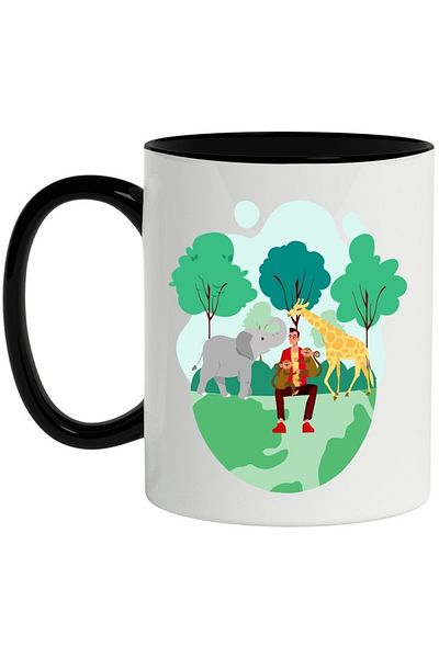INOVATIX Personalized white mug, Natural Reserve, Zebra, Elephant, with Black Handle, INOVATIX®. 330ml