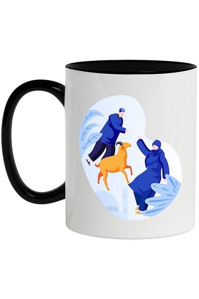 INOVATIX Personalized white mug, Couple, Mosque, Goat, with Black Handle, INOVATIX®. 330ml