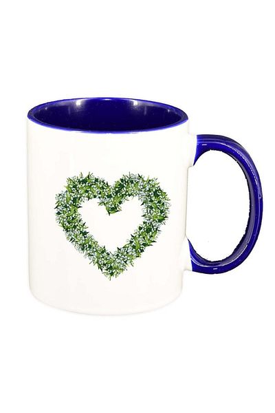 INOVATIX Cana alba personalizata, Flowery Heart, interior albastru inchis, D1009, INOVATIX®. 330ml