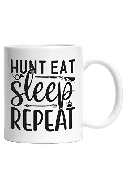 INOVATIX Cana alba personalizata, ul Hunt, eat sleep, repeat - vaneaza mananc...