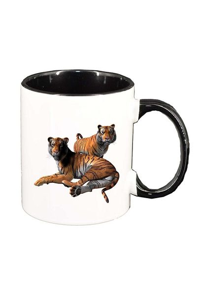 INOVATIX Personalized white mug, Tigers, black interior, D974, INOVATIX®. 330ml