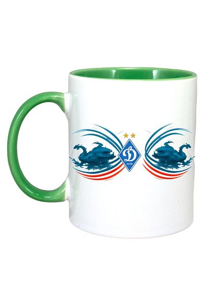 INOVATIX Personalized White Mug, Fc Dynamo_kyiv Ukraine, Green Handle and Interior, ®. 330ml
