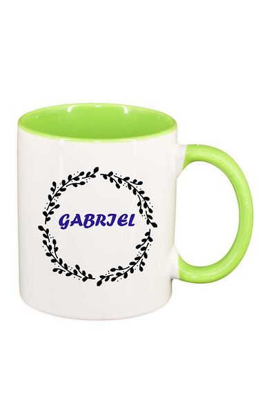 INOVATIX Personalized white mug, Name, light green interior, D1078, INOVATIX®. 330ml