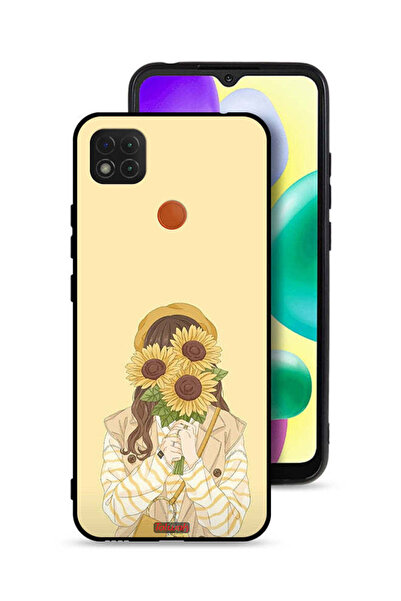 Tolwak غطاء حماية لهاتف شاومي ريدمي 10A بنقشة عباد الشمس وإخفاء الوجه