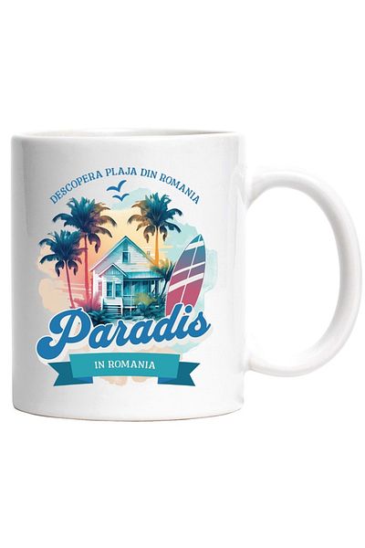 INOVATIX Personalized white mug, Paradise - Discover the Beach in Romania, INOVATIX®. 330ml
