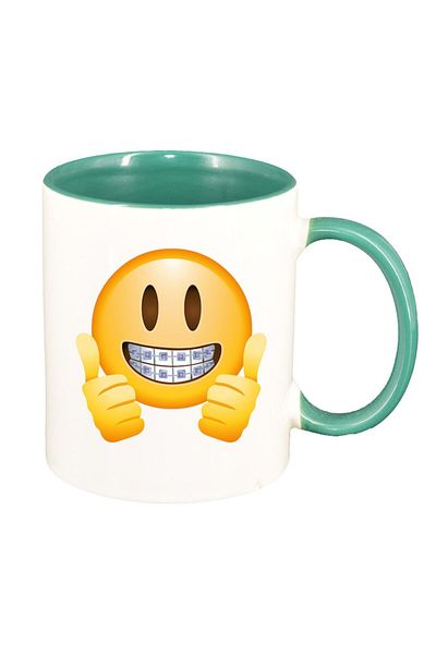 INOVATIX Personalized white mug, Emoji Like, green interior, D25, INOVATIX®. 330ml