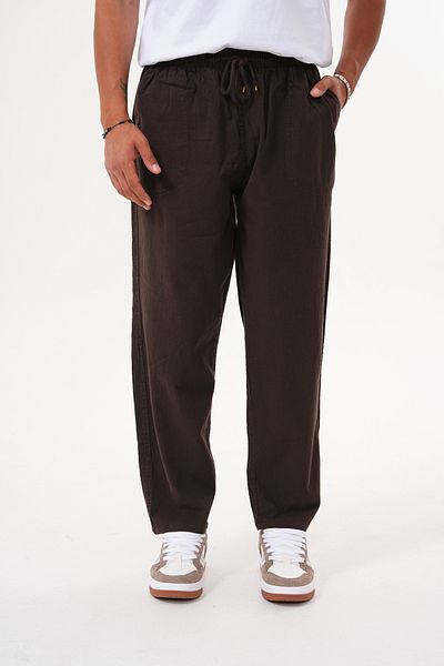 BigBrossBoutique Brown Men's Summer Cotton Linen Blended Comfortable Fit Trousers