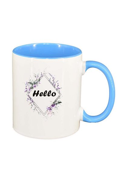 INOVATIX Personalized white mug, Hello, blue interior, D1034, INOVATIX®. 330ml