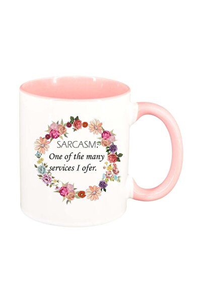 INOVATIX Εξατομικευμένη λευκή κούπα, Λουλούδια, Σαρκασμός..., ροζ εσωτερικό, ...