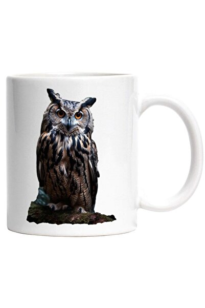 INOVATIX Cana alba personalizata, Bufnita cu Pene Maro, Padure, Animale, Pasa...