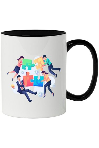 INOVATIX Personalized white mug, Puzzle, Pieces, Business, with Black Handle, INOVATIX®. 330ml