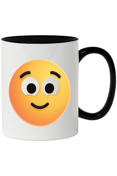 INOVATIX Personalized white mug, Emoticon, Emoji, Smile, Happiness, with Black Handle, INOVATIX®. 330ml