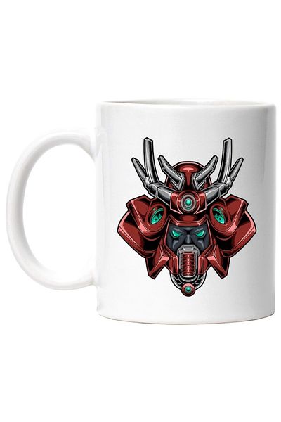 INOVATIX Cana alba personalizata, Samurai, Mecha, Casca, Robot, SF, Asiatic, Cyberpunk, INOVATIX®. 330ml
