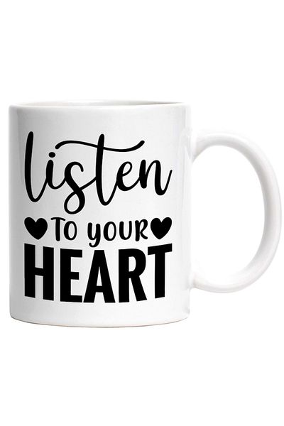 INOVATIX Personalized white mug, hearts and the phrase Listen to your heart - listen to your heart, INOVATIX®. 330ml