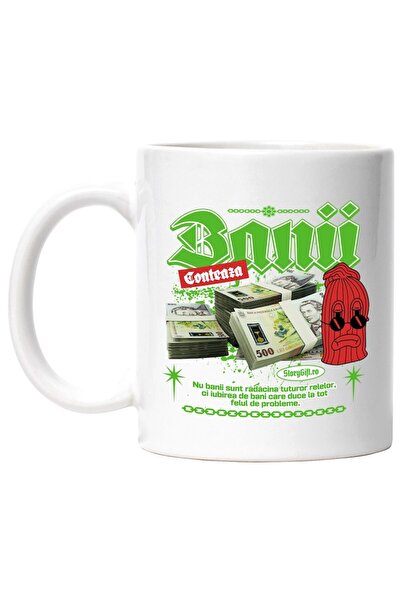 INOVATIX Cana alba personalizata, Banii Conteaza - Teanc de 500 Lei Romanesti...