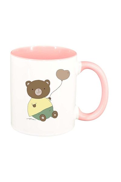INOVATIX Cana alba personalizata, Drawn Bear with balloon, interior roz, D1002, INOVATIX®. 330ml