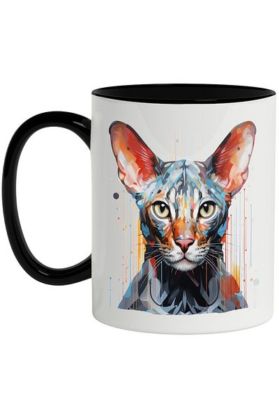 INOVATIX Personalized white mug, , Sphynx, Stripes, Geometric, Abstract, with Black Handle, INOVATIX®. 330ml