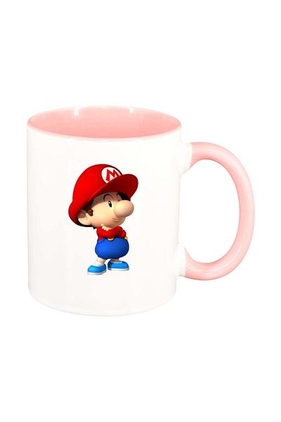INOVATIX Personalized white mug, Mario, pink interior, D223, INOVATIX®. 330ml