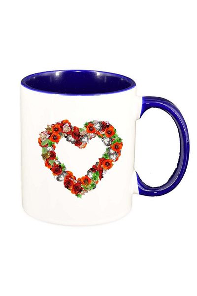 INOVATIX Personalized white mug, Flowers, Love, dark blue interior, D977, INOVATIX®. 330ml