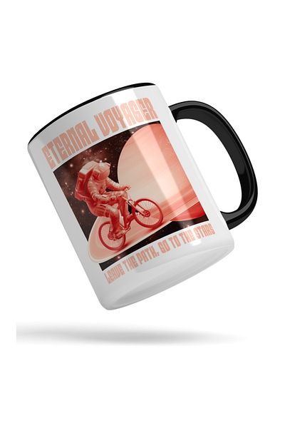 INOVATIX Personalized white mug, Astronaut with Bicycle,, Black, Brown, White, INOVATIX®. 330ml