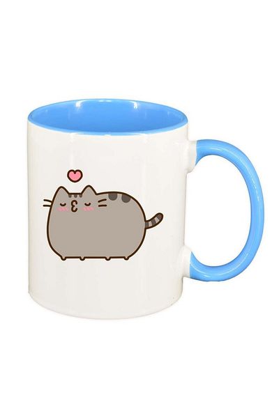 INOVATIX Cana alba personalizata, Emoji Cat, interior albastru, D1014, INOVATIX®. 330ml