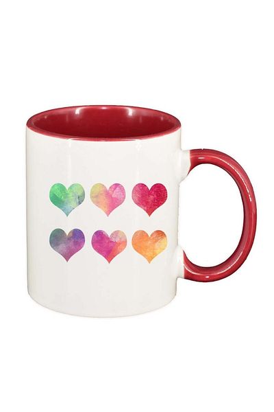 INOVATIX Personalized white mug, Colorful Hearts, red interior, D954, INOVATIX®. 330ml