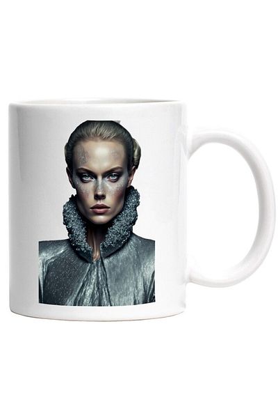 INOVATIX Personalized white mug, Portrait, Girl, Futuristic, Fashion, Jacket, INOVATIX®. 330ml