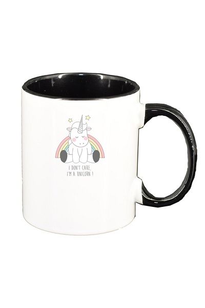 INOVATIX Cana alba personalizata, I Don't Care - Unicorn, interior negru, D1430, INOVATIX®. 330ml