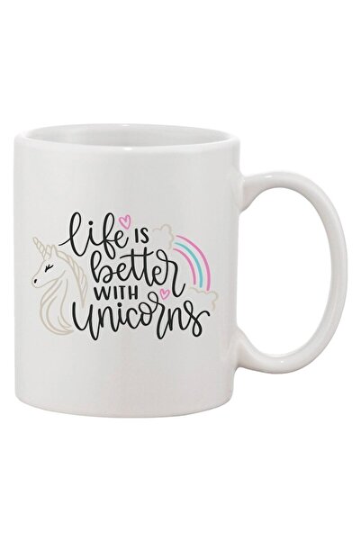 INOVATIX Cană albă personalizată, personalizată „Viața e mai bună cu unicorni...