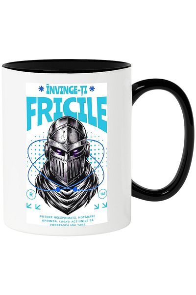 INOVATIX Personalized white mug, Conquer your Fears - Warrior, with Black Handle, INOVATIX®. 330ml