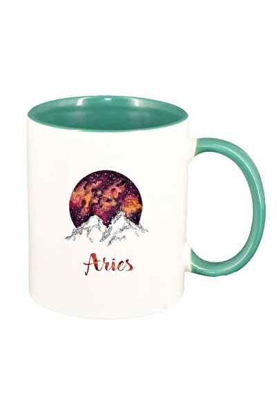 INOVATIX Cană albă personalizată, Zodiac, Vărsător, interior verde, D1384, IN...