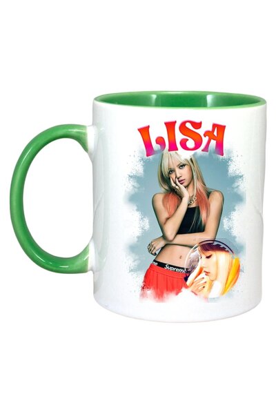 INOVATIX Cana Alba Personalizata, Formatia/trupa Lisa 3, Maner Si Interior Verde, ®. 330ml