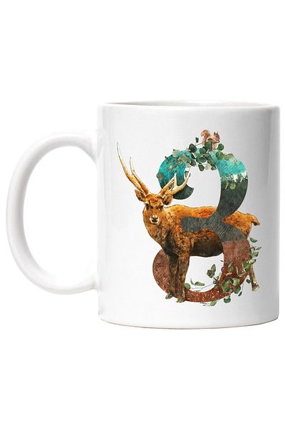 INOVATIX Personalized white mug, Number, 3, Deer, Squirrel, Plants, INOVATIX®. 330ml