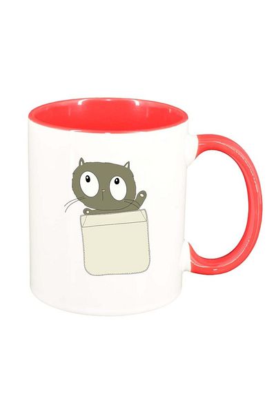 INOVATIX Personalized white mug, Drawn Cat, dark red interior, D1003, INOVATIX®. 330ml