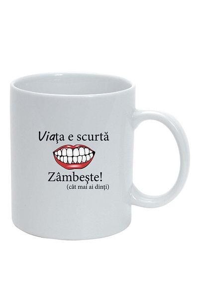 INOVATIX Personalized white mug, Life is short, smile..., white, D1029, INOVATIX®. 330ml