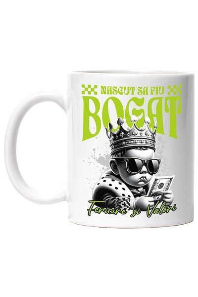 INOVATIX Personalized white mug, Born to be Rich - Child with American Dollars, INOVATIX®. 330ml