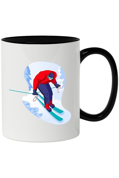 INOVATIX Personalized white mug, Ski, Poles, Glasses, Snow, Sport, with Black Handle, INOVATIX®. 330ml