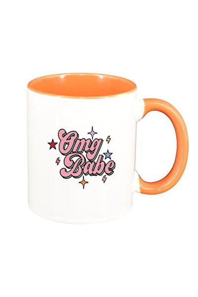 INOVATIX Персонализирана бяла чаша, надпис OMG Babe, оранжева вътрешност, D14...