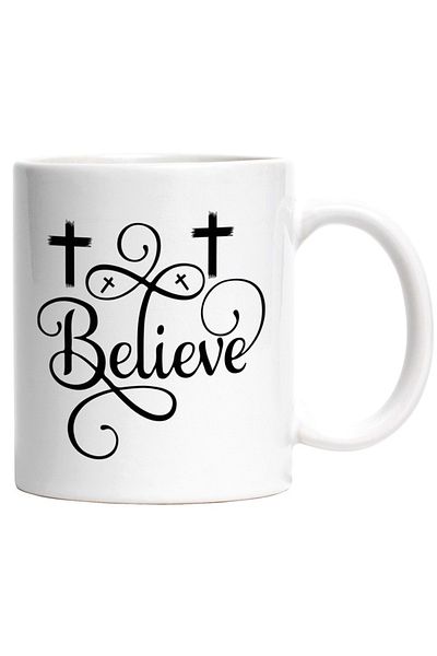 INOVATIX Personalized white mug, ul Believe - believe crosses faith kindness, INOVATIX®. 330ml