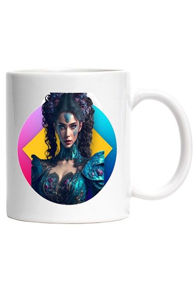 INOVATIX Personalized white mug, Woman, Fantasy, Corset, Curly Hair, Abstract, INOVATIX®. 330ml