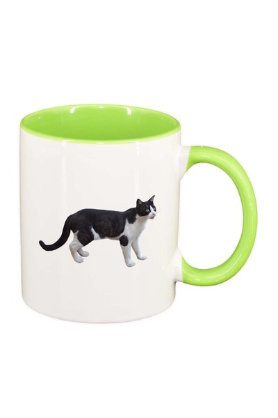 INOVATIX Персонализирана бяла чаша, Котка, светлозелена вътрешност, D958, INO...