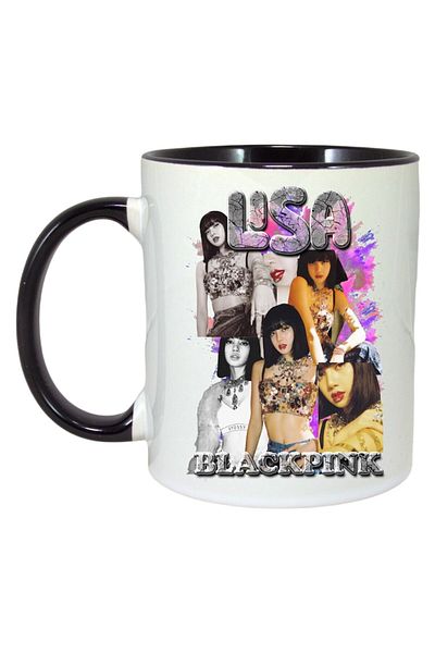 INOVATIX Personalized White Mug, Lisa 8 Band, Black Handle and Interior, ®. 330ml